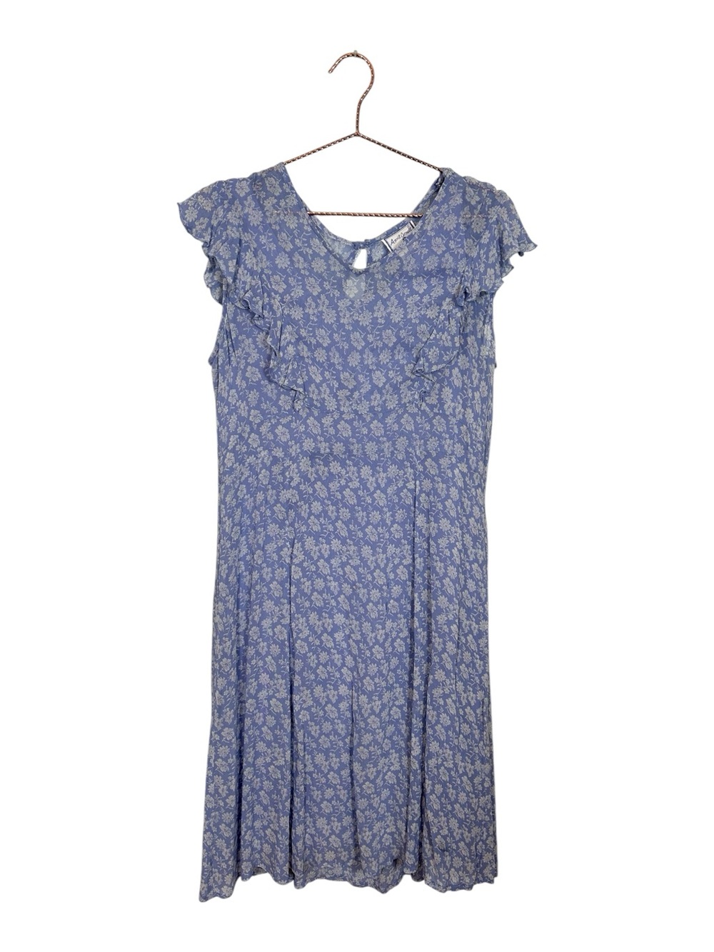 April Cornell Blue Floral Ruffle Sleeve Midi Dress